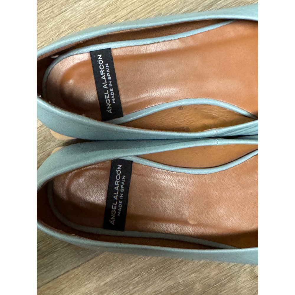 Angel Alarcon Light Blue Leather Square Toe Flats Woven Buckle Made in Spain - Picture 6 of 10